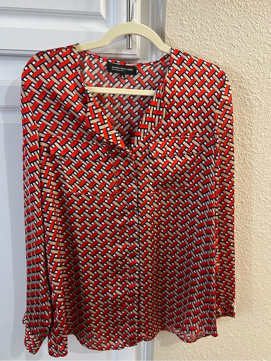 Jones New York Tops - Jones New York Red, Navy & Cream Geometric Blouse
